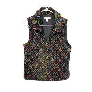 Christopher & Banks Black Multicolor Embroidered Aztec Vest Size M